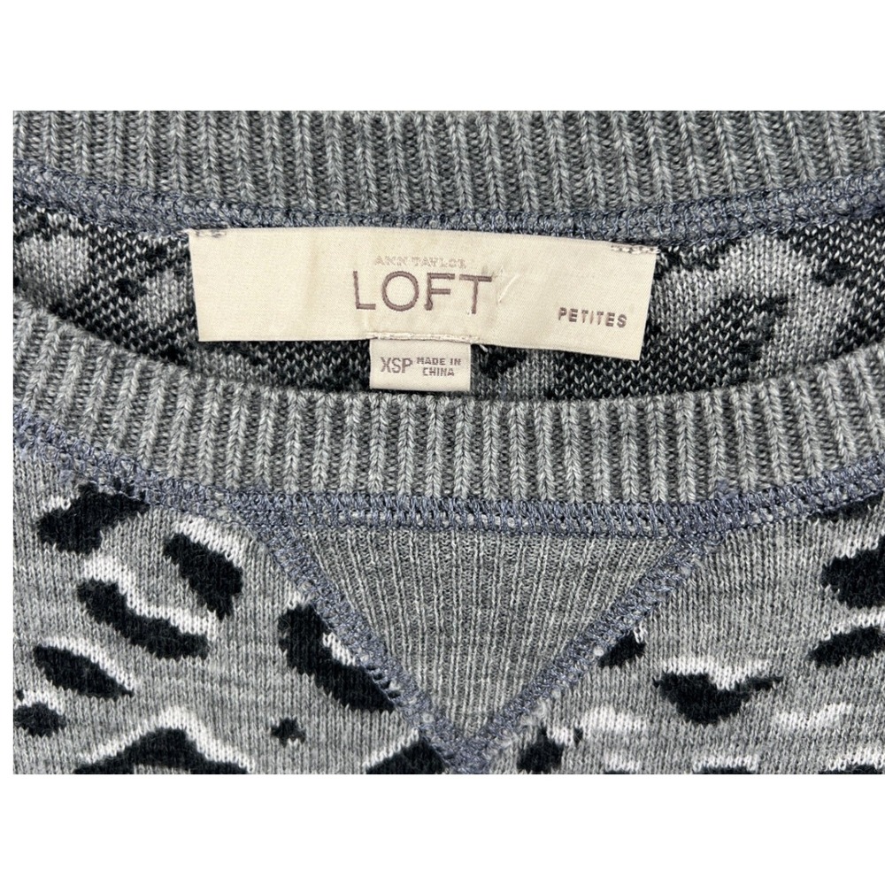 Ann Taylor LOFT Leopard Print Wool Blend Above Knee Sweater‎ Dress XSP Gray Chic - Picture 3 of 6